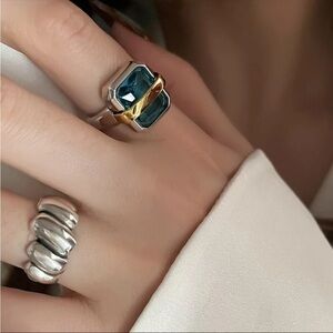 New SET 925 Sterling Silver Blue Zircon Ring